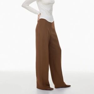 Aritzia Wilfred Alanya Pant Brown Size 12 High-Waist Wide-Leg Crepe Trousers